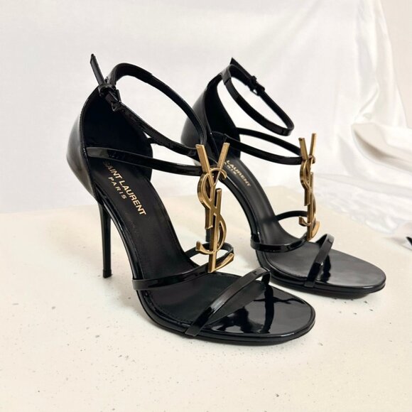 Saint Laurent Cassandra Gold-Logo Embellished Patent Leather Heels - Picture 4 of 8